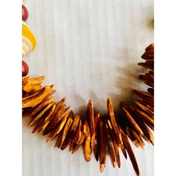 Necklace Wood Nuts Beaded Boho Hippie Vintage - Picture 6 of 7